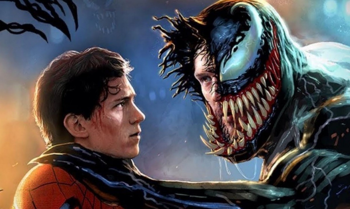 Ilustrasi Spider-Man yang sedang melawan Venom. Tampak Venom sedang mencekik Spider-Man
